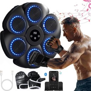 FastPace Music Boxing Machine for Home Gym, 9 Adjustable Speed Levels, Punch-Free Wall-Mounted Design, Bluetooth Speaker & Soft PU Material (Black) with Black Boxing Gloves